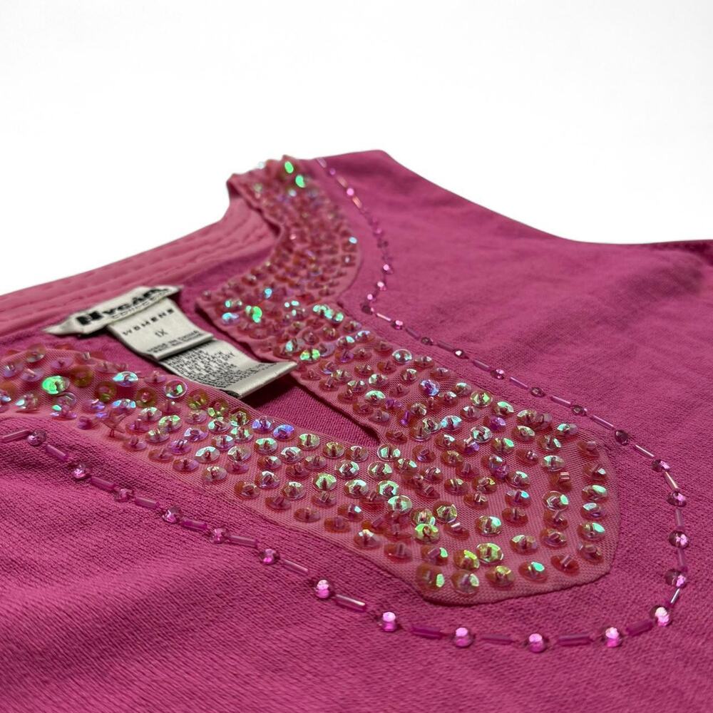 Nygard Collction Y2K Fairy vintage Pink silk sequin beaded embellished tank top - Picture 3 of 8